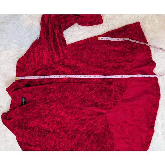 Connected Apparel Red Crushed Velvet Open Front Cardigan Jacket - Picture 6 of 12